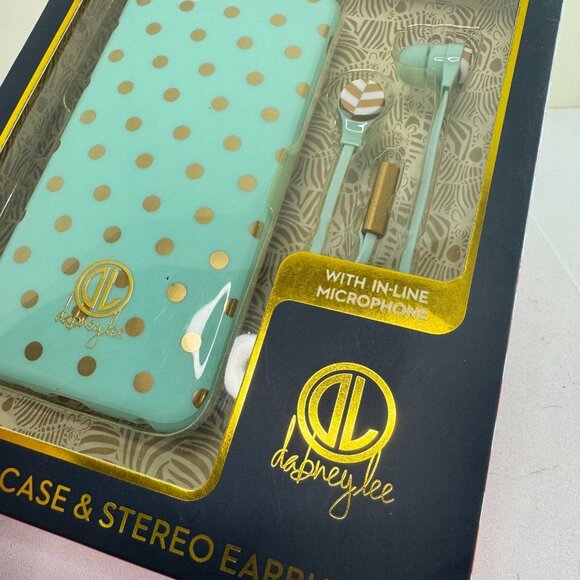 iPhone 6 Case Dani By Danielle with Stereo Earbuds Set Blue Gold Polka Dot New - Picture 2 of 3